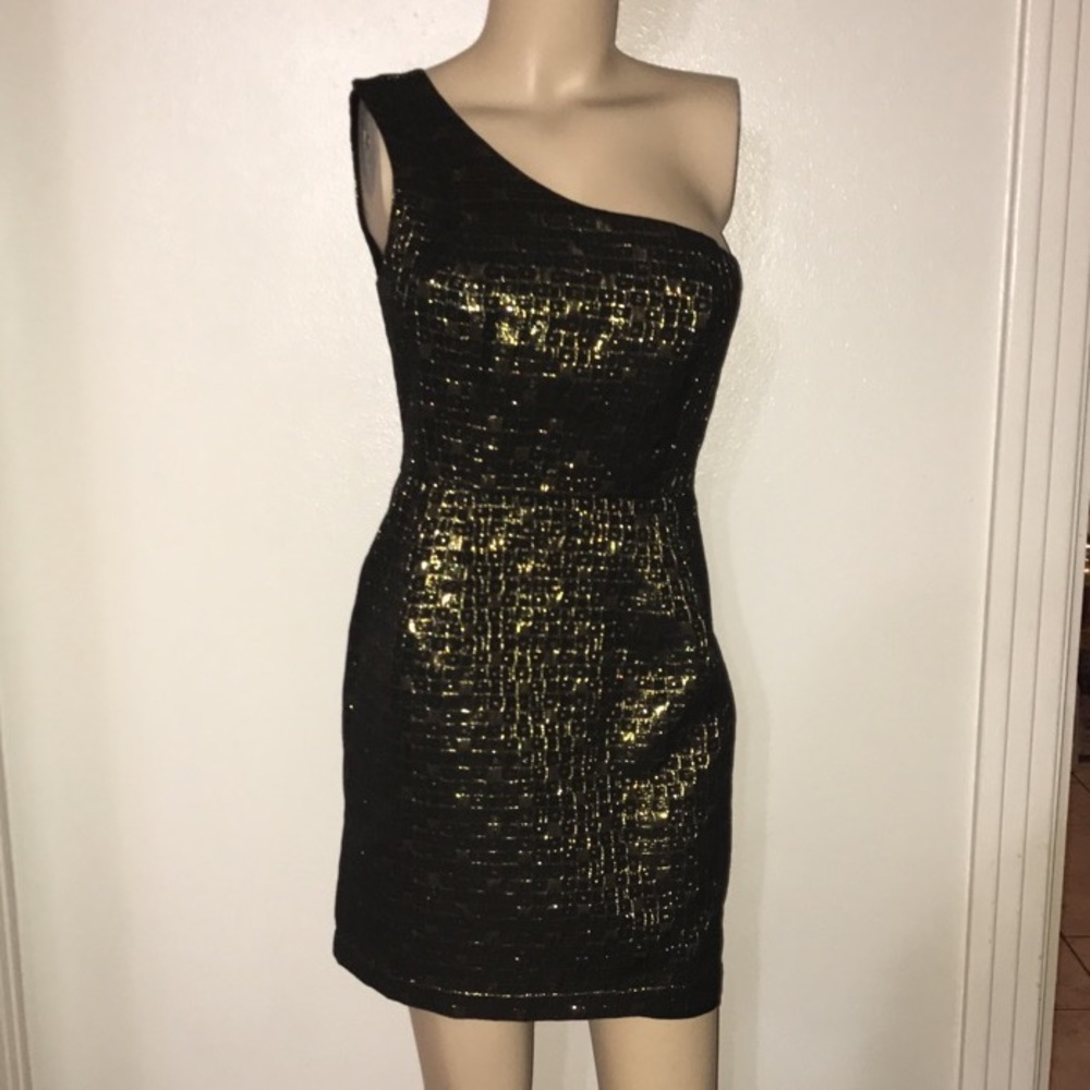 Black gold metallic forever 21 one shoulder dress
